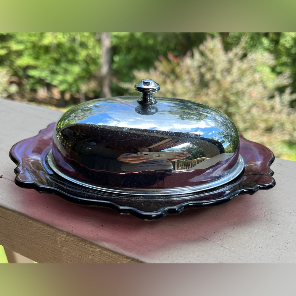 Elegant Amythyst and Chrome Covered Butter Dish